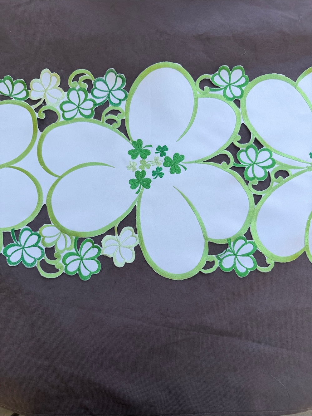 Dubarry of Ireland White and Green Floral Table Runner